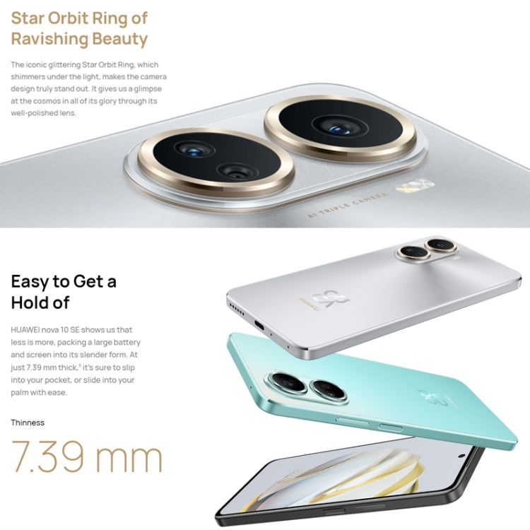 Triple Back Cameras + Single Front Camera, Side Fingerprint Identification, 6.67 inch HarmonyOS 2.0.1 Qualcomm Snapdragon 680 Octa Core, Network: 4G, OTG, NFC, Not Support Google Play, nova 10 SE 256GB Triple Back Cameras + Single Front Camera, Side Fingerprint Identification, 6.67 inch HarmonyOS 2.0.1 Qualcomm Snapdragon 680 Octa Core, Network: 4G, OTG, NFC, Not Support Google Play, nova 10 SE 256GB